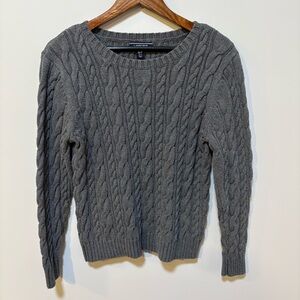 Lands’ End Women’s Medium Gray Cable Knit Crewneck Sweater Cozy Classic